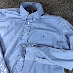 Ralph Lauren Yarmouth Blue Cotton Long Sleeve Button Down Shirt 16 1/2 - 36/37